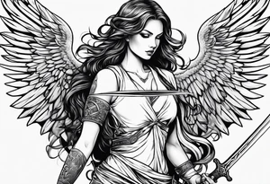 Female angel with sword and dominant tattoo idea