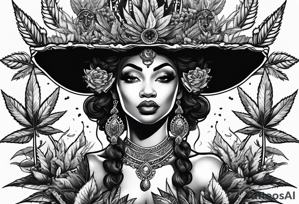 Black Goddess of marijuana tattoo idea