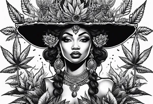 Black Goddess of marijuana tattoo idea
