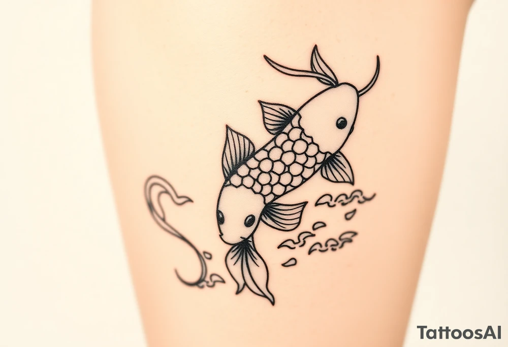 traditional koi fish swimming upstream through turbulent waves tattoo idea