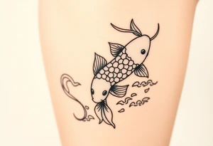 traditional koi fish swimming upstream through turbulent waves tattoo idea