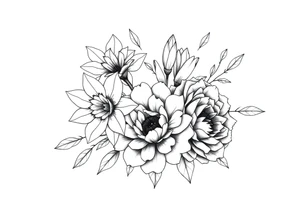 daffodils, jonquils, chrysanthemum and peony in a bouquet for a small tattoo tattoo idea