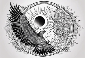 Large sun and moon tattoo that is tall 
Spiritual meaning behind it flowing into a falcon tattoo idea