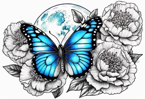 Blue butterfly full moon carnation tattoo idea