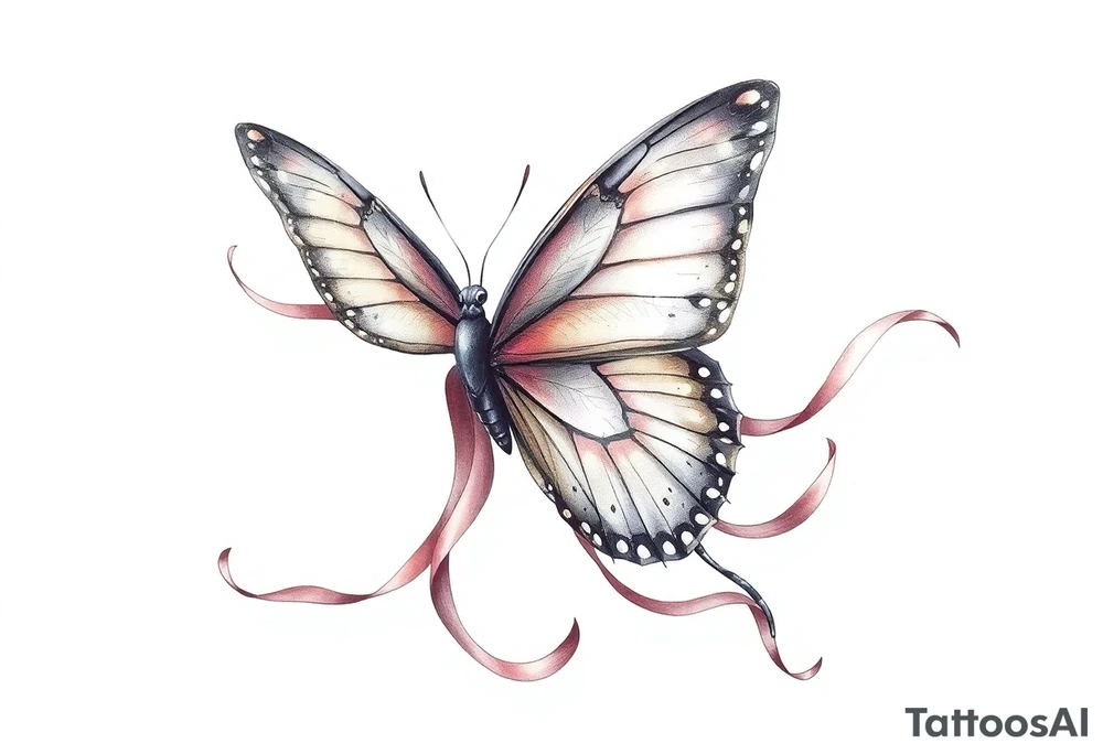 ethereal butterfly with flowing silk ribbons in moonlight tattoo idea