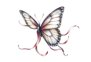 ethereal butterfly with flowing silk ribbons in moonlight tattoo idea