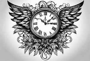 key wings clock leaves tattoo idea