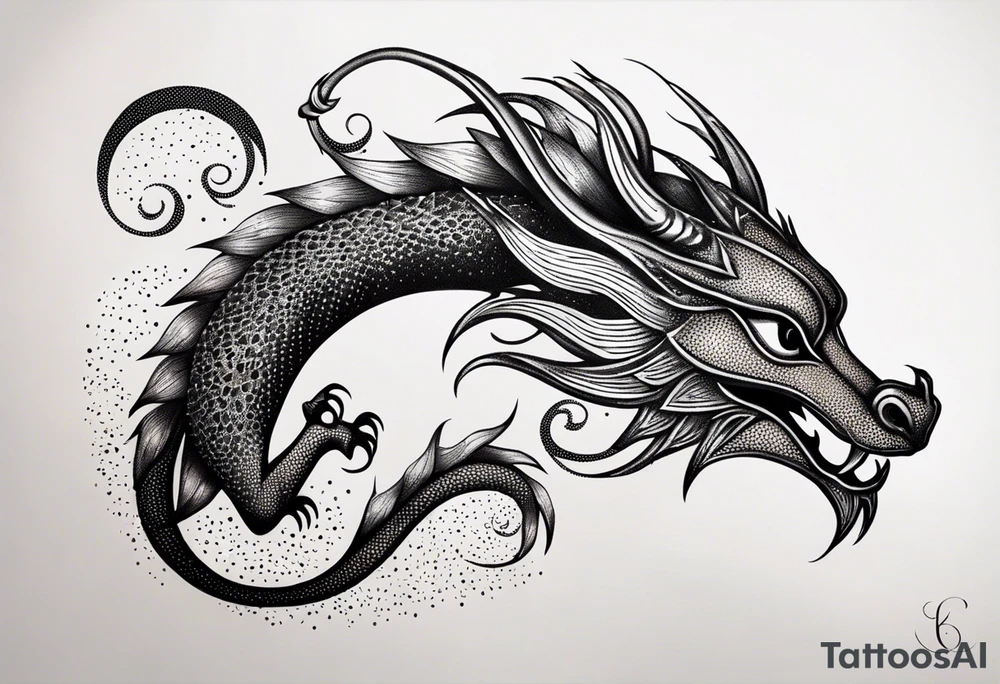 strength, small, celtic dragon, long tail, elegant, lengthy, pisces tattoo idea