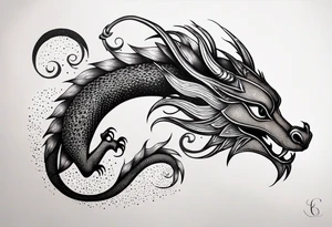strength, small, celtic dragon, long tail, elegant, lengthy, pisces tattoo idea