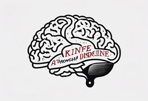 a knife through a brain discipline words tattoo idea