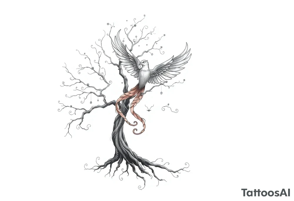Tree of life with phoenix and northern lights tattoo idea