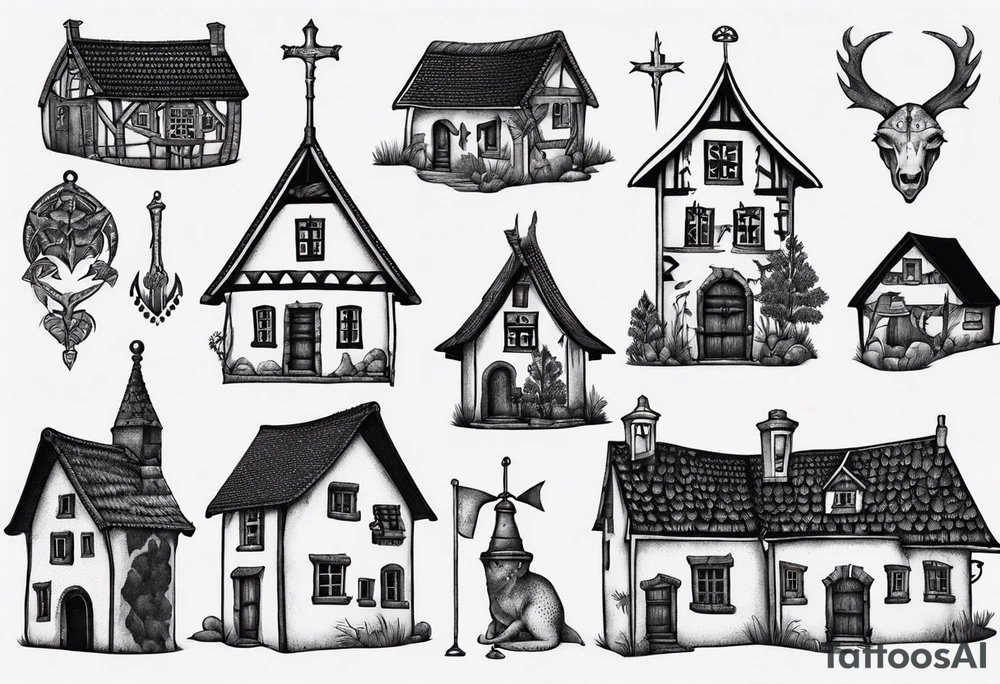 Medieval scandanavian house tattoo idea