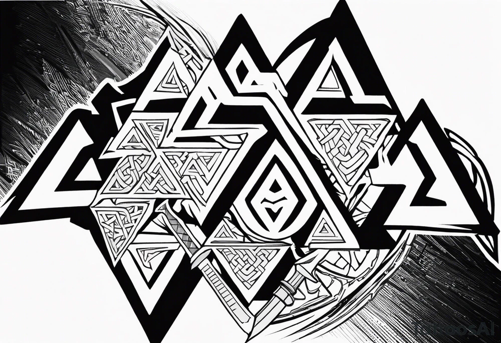 Valhalla 
 sword axe valknut tattoo idea
