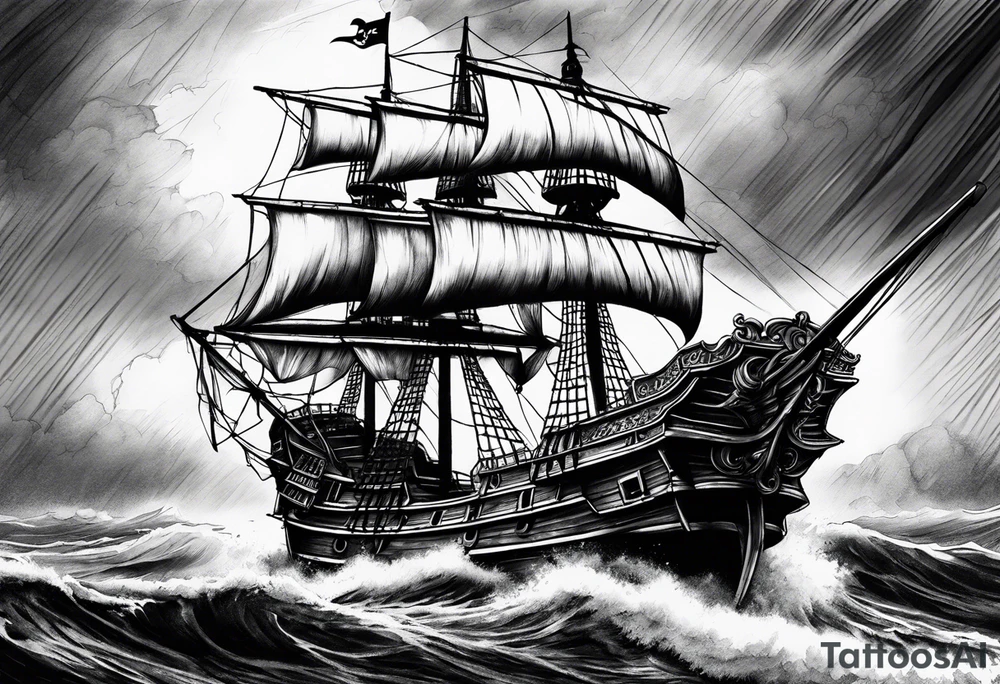 Pirate ship in a storm tattoo idea