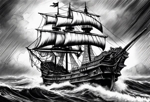 Pirate ship in a storm tattoo idea