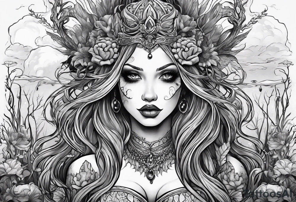 Swamp mermaid, ugly, creepy, undead hairless tattoo idea