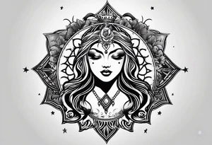 protective shield with a sun with hair tattoo idea