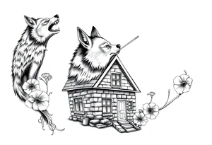 Big bad wolf  blowing down   a brick house tattoo idea