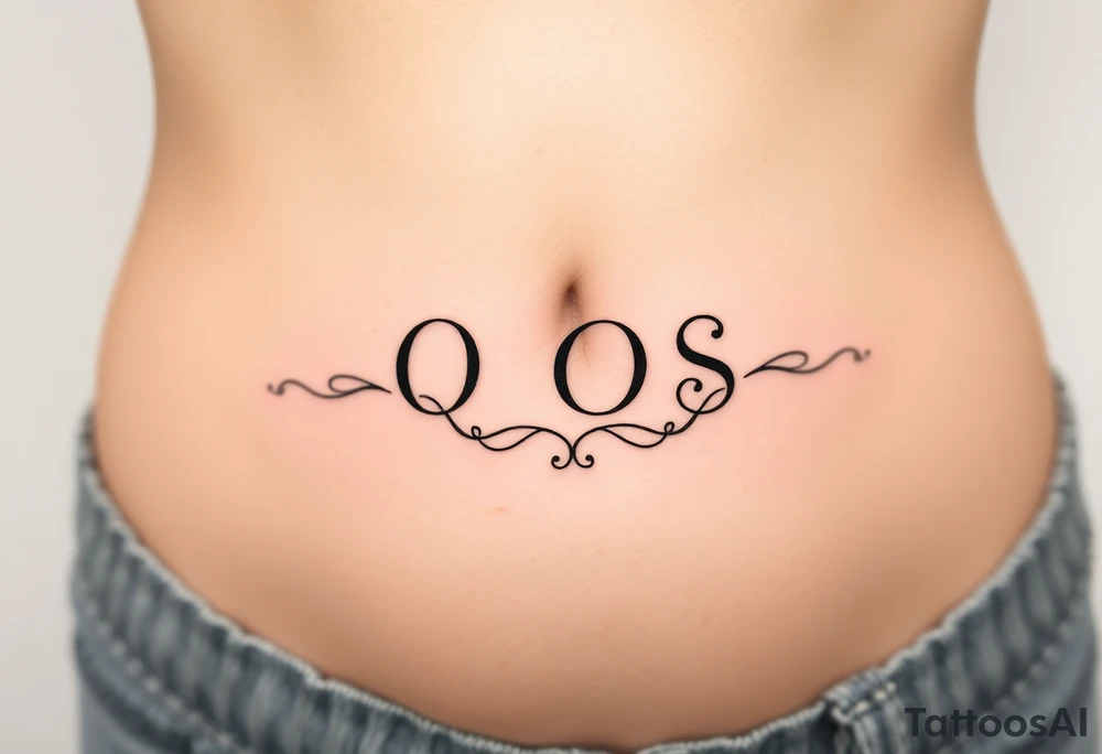 text reading "QOS" across a womb tattoo tattoo idea