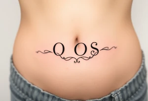 text reading "QOS" across a womb tattoo tattoo idea