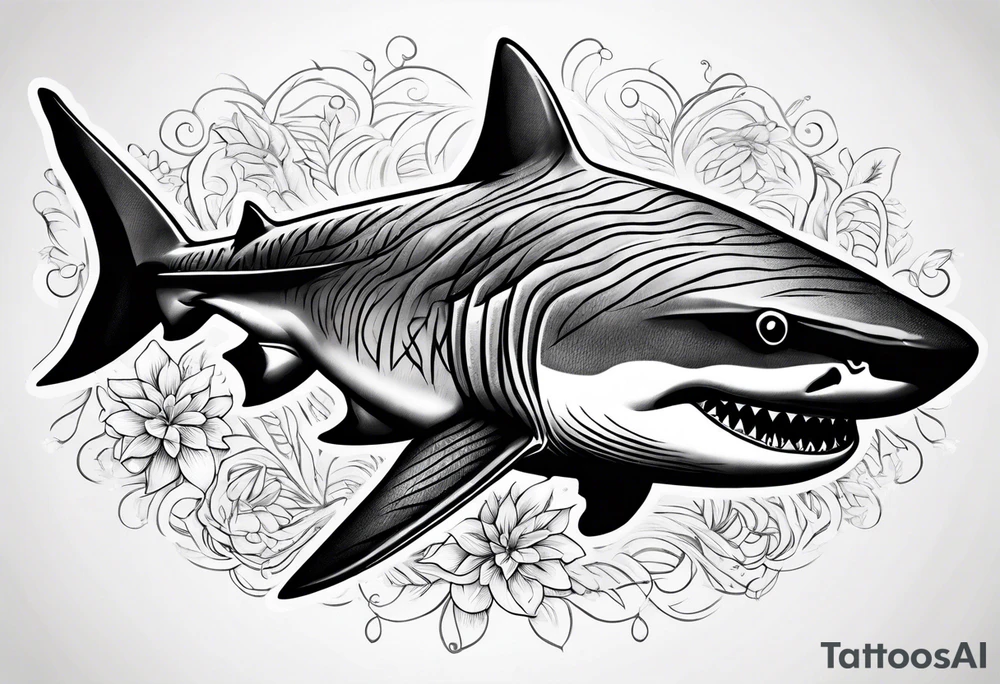 tiger shark with cool texture pattern top view tattoo idea