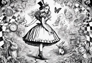 Alice in wonderland mural, "Alice, Don't Get Lost In Wonderland" tattoo idea