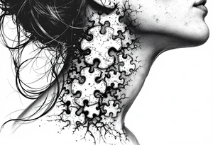 Puzzle piece tattoo on side of the neck  and have a missing piece on the side that says Rella on it. tattoo idea
