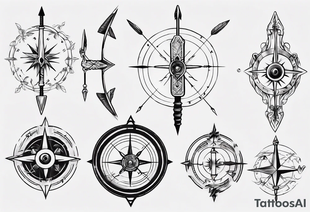 bow arrow with compass tattoo idea