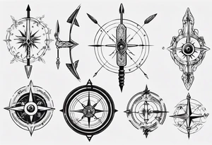 bow arrow with compass tattoo idea