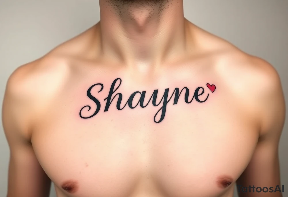 Shayne written with red hearts simple yet beautiful on chest tattoo idea