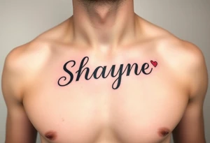 Shayne written with red hearts simple yet beautiful on chest tattoo idea