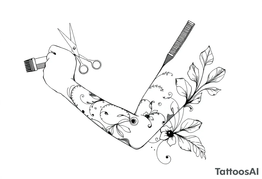Hairdressing with scissors comb hairdryer tattoo idea