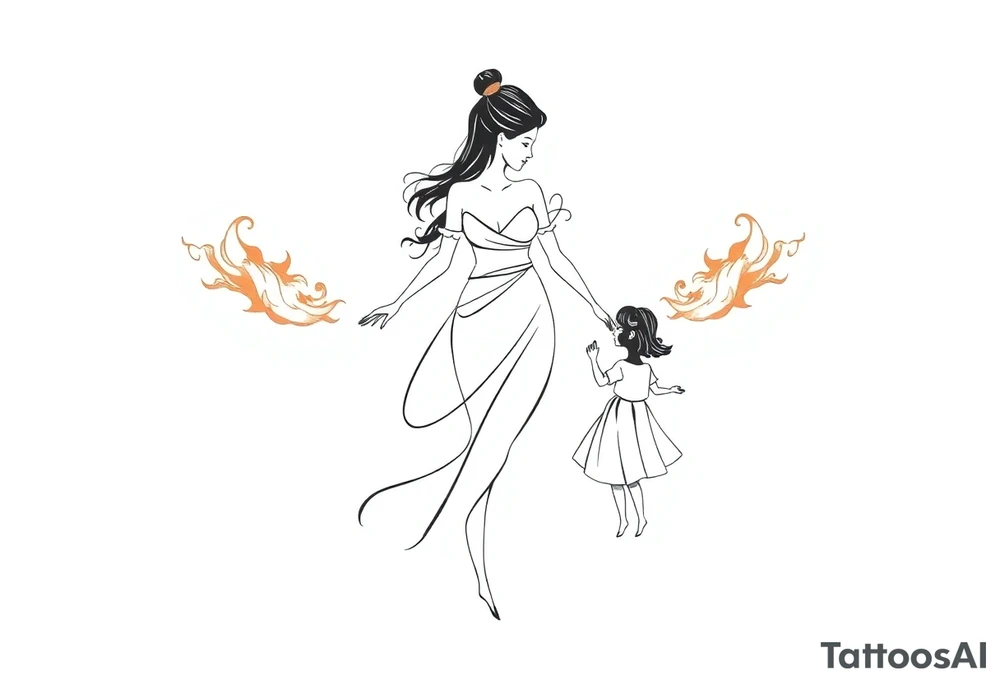 Silhouette of a mother passing 2 flames to two daughters tattoo idea