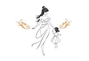 Silhouette of a mother passing 2 flames to two daughters tattoo idea