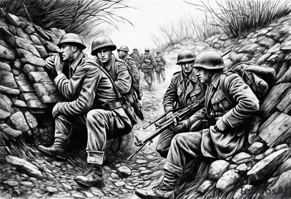 World war 2 trenches British soldiers tattoo idea
