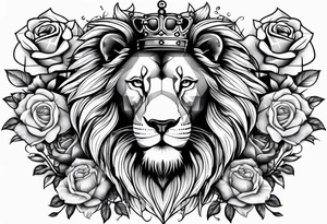 Lion with crown roaring with roses tattoo idea
