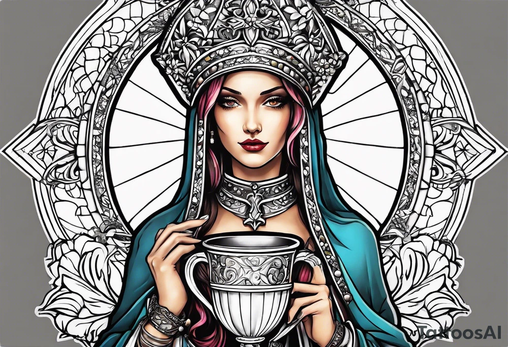 Female saint holding a chalice tattoo idea