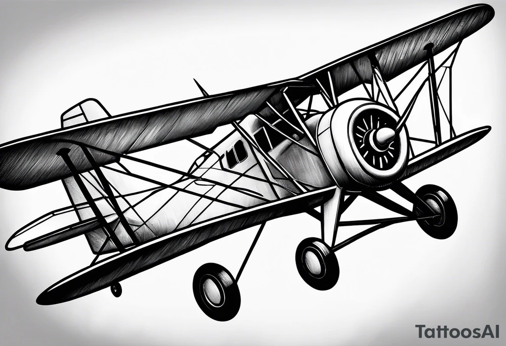 sketch of adventure plane in perspective from the above tattoo idea
