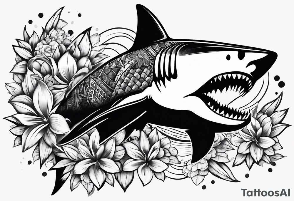 Fijian shark teeth and flower forearm tattoo idea