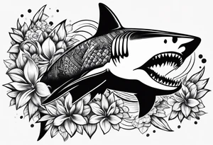 Fijian shark teeth and flower forearm tattoo idea