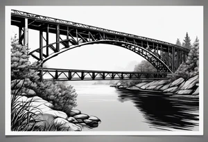 view from under steel truss cantilever bridge tattoo idea