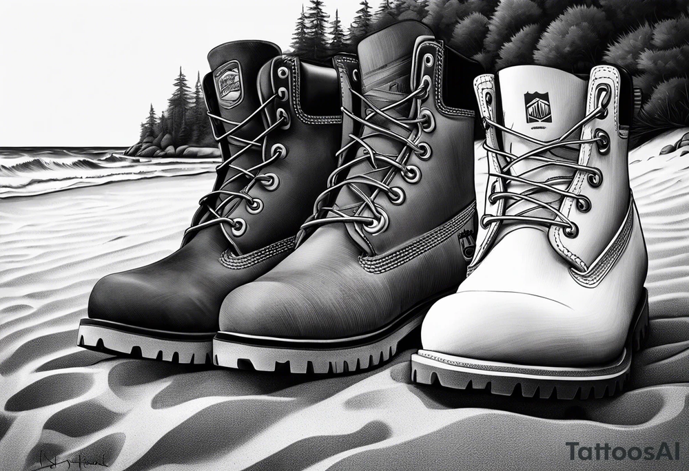 Two flip flops next to a pair of timberland boots on the Beach. tattoo idea Two flip flops next to a pair of timberland boots on the Beach. tattoo idea
