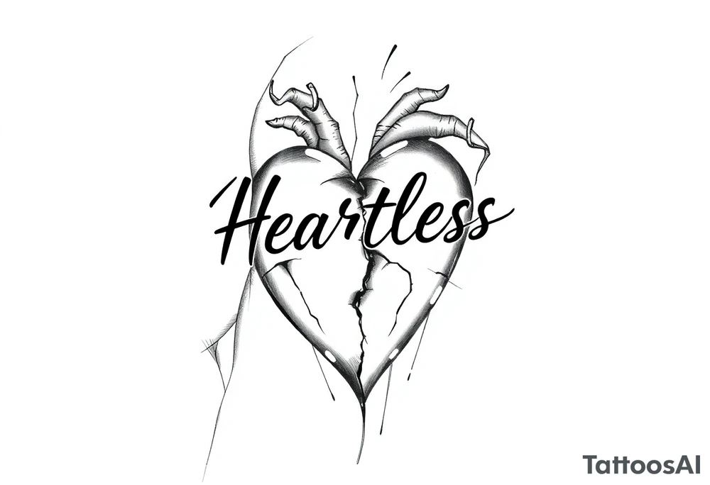 Heartless words written with broken real heart design tattoo idea