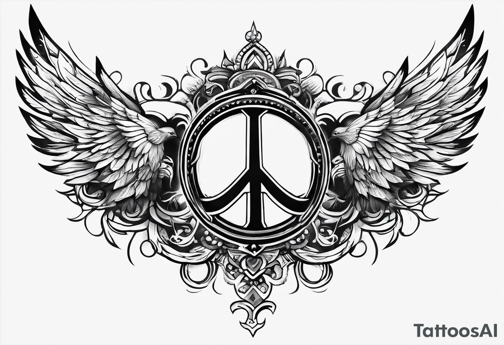 Forearm symbol of war and peace horizontal 30x8cm tattoo idea