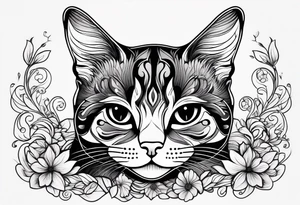 Illustrate a small tattoo of a tabby cat curled up, surrounded by gentle swirls or floral elements to enhance its cozy vibe tattoo idea