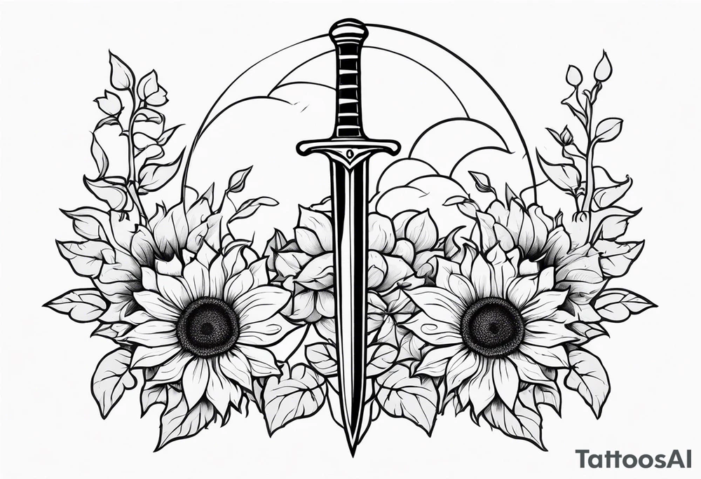 sword with sunflowers and vines on it tattoo idea