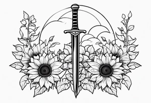 sword with sunflowers and vines on it tattoo idea