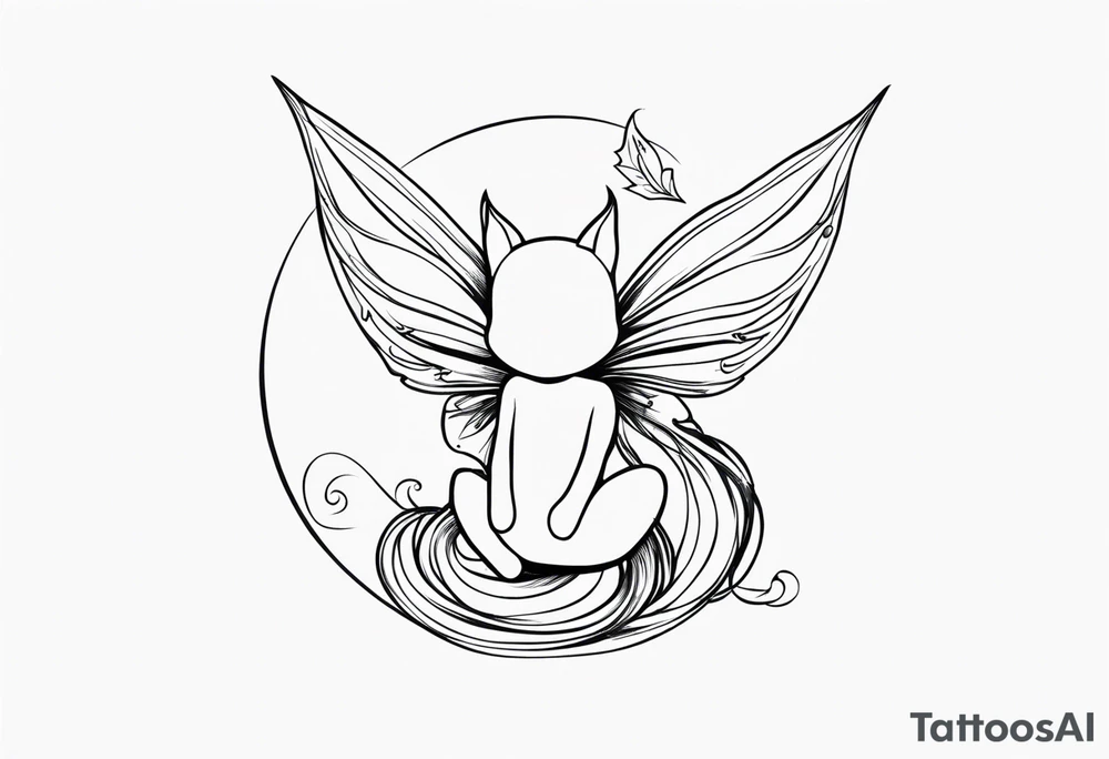 A fairy with a tail inspired by the logo of the show called Fairy Tail in a fetal position leaning in tattoo idea