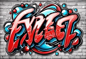 The name “EVERETT” in old school bubble graffiti with 3d effects with mostly red, black and white tattoo idea