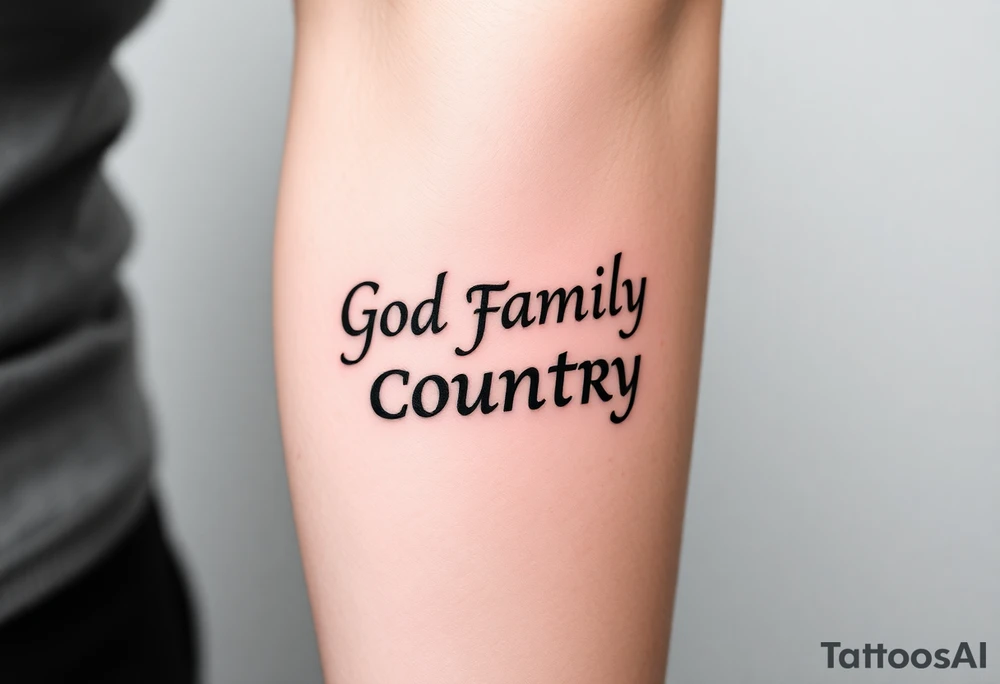 God family country written in Greek tattoo idea